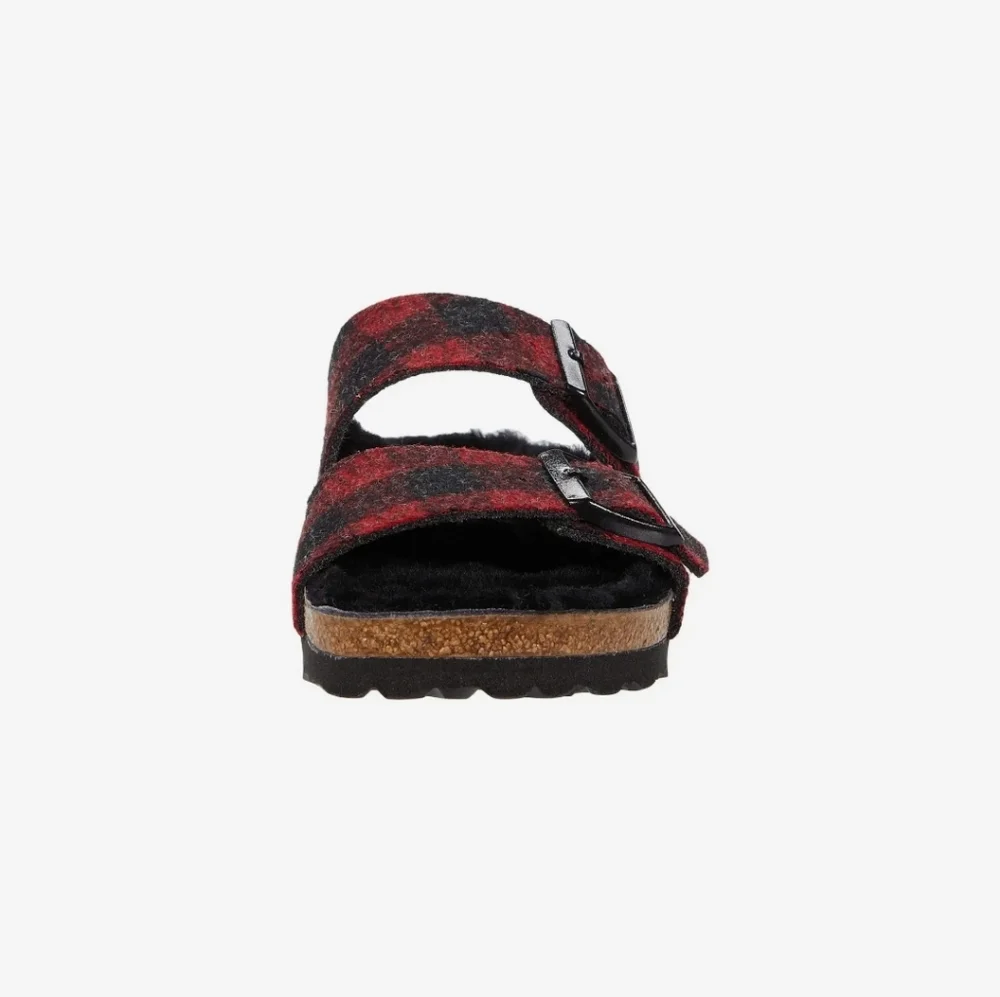 Birkenstock Arizona Wool Shearling Sandal Plaid Red